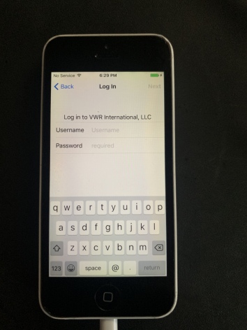 VWR international LLC login i restored my old iphone 5c and while trying to startup iphone this comes up after selecting Wi-Fi