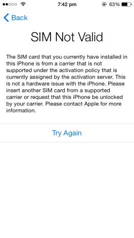 What does sim not valid mean on iPhone 5 - 1