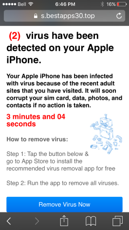 This virus thing came up on my iPhone 5 on Safari - 1