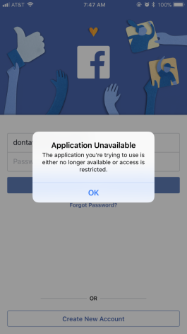 Whenever I try to log into Facebook from my new iPhone 8 plus I get a message in the picture I uploaded