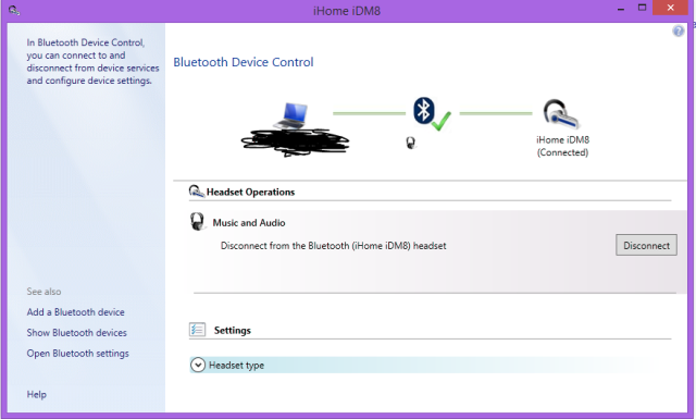 Bluetooth settings problem on Windows 8.1 Pro, iHome iMD8 speaker and iPhone media