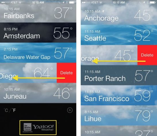 How to delete a saved weather location