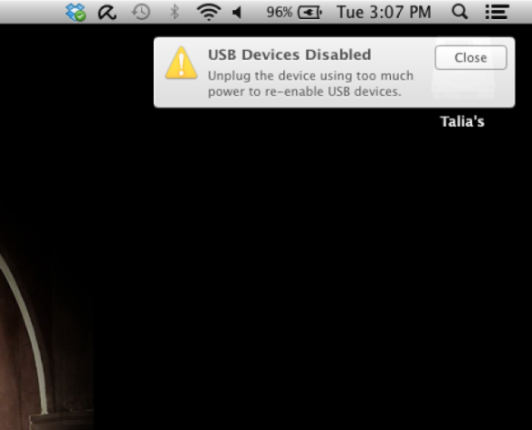 USB Devices turned off too much power being used